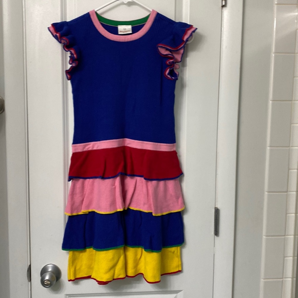 Hanna Andersson Sweater Dress Rainbow Ruffle Girls Size 150 (US 12) Blue